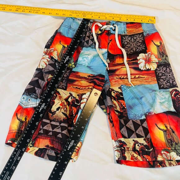 Boys Hawaiian Print Board Shorts Size 26 Polyester Multi-Color Medium Billabong - Picture 2 of 8